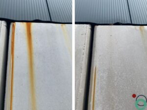 Beton met roest die gedeeltelijk succesvol gereinigd is met producten van Chemifor voor een professioneel resultaat