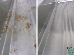 Inox met roest die succesvol gereinigd is met Chemifor Inox Reinigingspasta voor een professioneel resultaat.