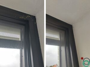 Chemifor PU Verwijderaar Pasta verwijderd de uitgeharde PU op zwart aluminium raamprofiel