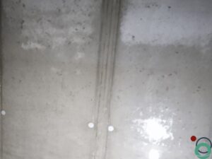 Groenaanslag zichtbaar op een betonnen muur en in behandeling voor verwijdering